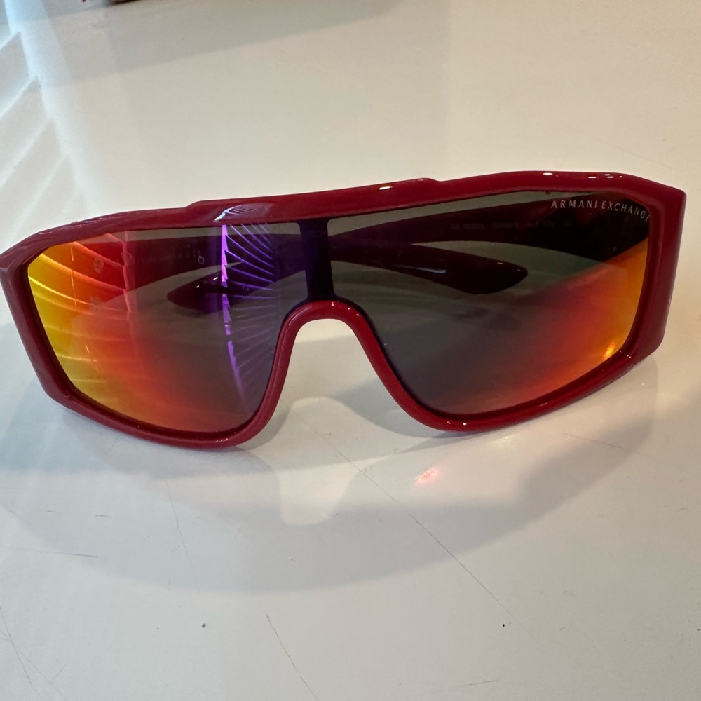 SOLD!!!!!’  Armani Exchange Red Shield Sunglasses with Mirrored Gradient Lenses